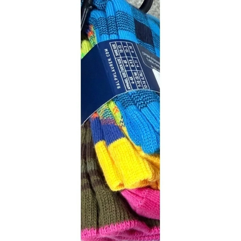 Ralph Lauren Girls 3 Pack Crew Socks Camo Plaid Check Multi Size 4-6X NEW